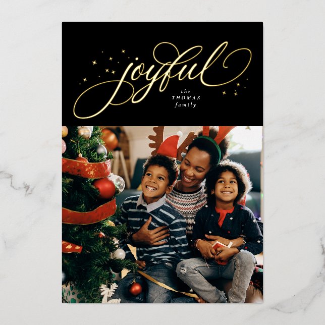Joyful elegant one photo black gold Christmas (Front)