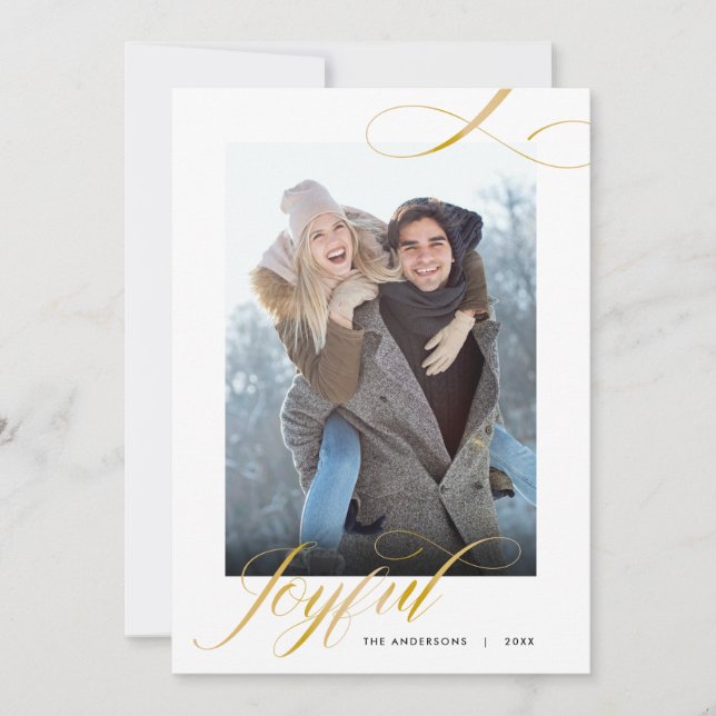 Joyful Elegant Script 2 Photos Christmas Holiday Card (Front)