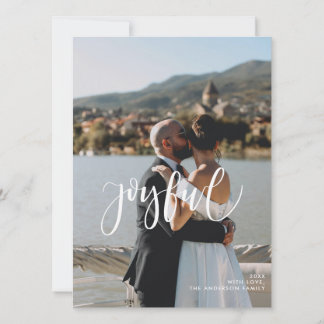 Joyful | Elegant Script and Photo Christmas Holiday Card