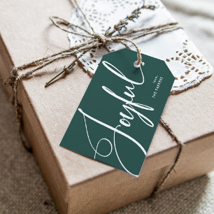 Joyful   Elegant Script Christmas Green Gift Tags