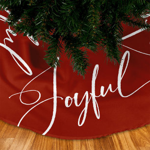 Joyful   Elegant Script Christmas Red Brushed Polyester Tree Skirt