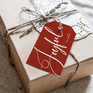 Joyful   Elegant Script Christmas Red Gift Tags