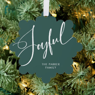 Joyful Elegant Script Green Christmas Tree Decoration Card