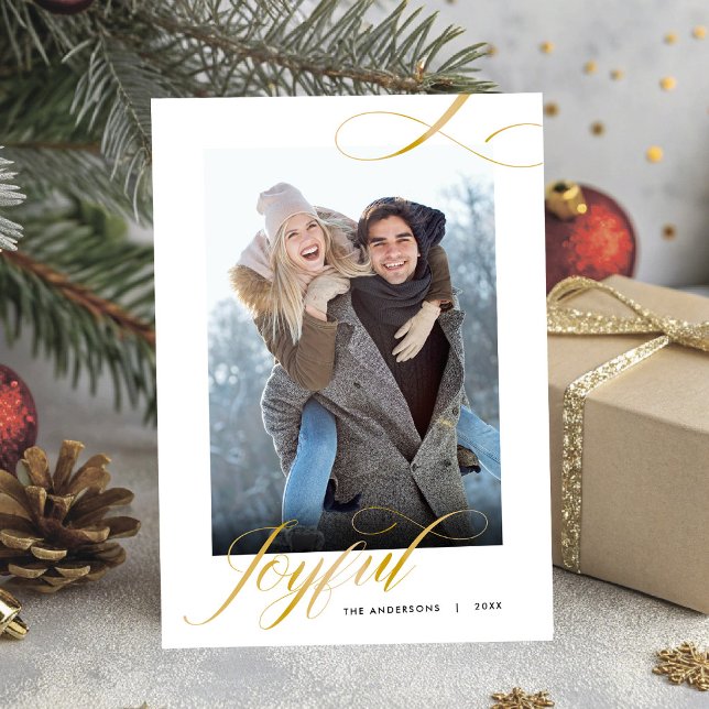 Joyful Elegant Script Photo Christmas Holiday Card (Creator Uploaded)