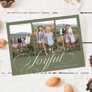 Joyful Elegant Script Sage Green Photo Holiday