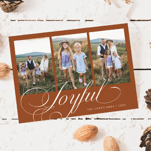 Joyful Elegant Script Terracotta Photo Holiday Card