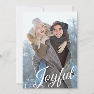Joyful Elegant Script Vertical Photo Christmas Holiday Card