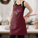 Joyful Elegant White Calligraphy Burgundy Apron<br><div class="desc">Joyful Elegant White Calligraphy Burgundy with white straps.</div>