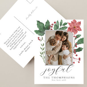 Joyful Elegant Winter Botanicals Photo  Holiday Postcard