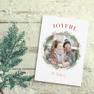 Joyful Elegant Wreath Photo Christmas Card