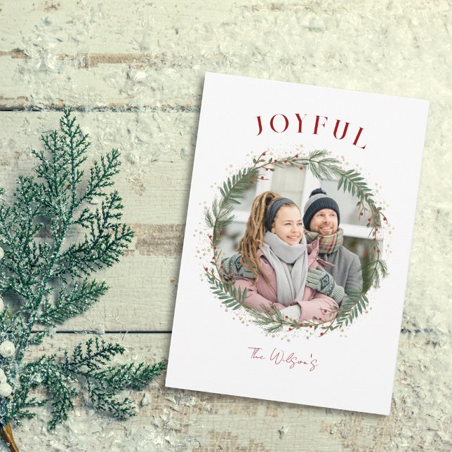 Joyful Elegant Wreath Photo Christmas Card (Joyful Elegant Wreath Photo Christmas Card)