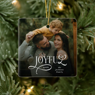 Joyful Family 2 Photo Christmas  Ceramic Ornament