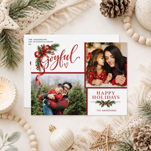 Joyful Family 2 Photo Christmas Holiday Postcard