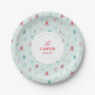 JOYFUL FAMILY modern drawn festive star colourful Paper Plate