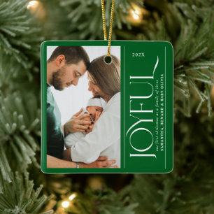Joyful Family of Three Pregnancy Photo Ceramic Ornament