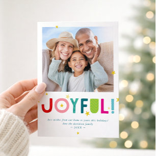 JOYFUL FAMILY PHOTO fun bold colourful typography Holiday Card