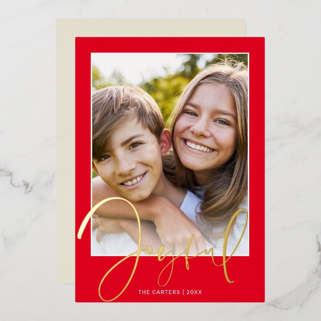 JOYFUL FAMILY PHOTO fun script overlay gold red (Front/Back)