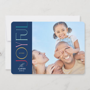 JOYFUL FAMILY PHOTO modern elegant blue colourful Holiday Card