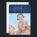 JOYFUL FAMILY PHOTO modern elegant dark colourful Holiday Card<br><div class="desc">by kat massard >>> WWW.SIMPLYSWEETPAPERIE.COM <<< An elegant card design featuring the quote "JOYFUL" with combined elegant script type with serif typography,  and fun pattern on the backside,  giving you the opportunity to handwrite a personal message. With trendy edged square shaped photo on the front for your favourite photo!</div>