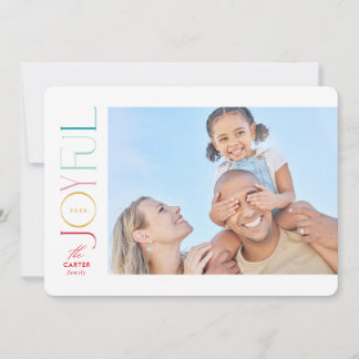 JOYFUL FAMILY PHOTO modern elegant font colourful Holiday Card