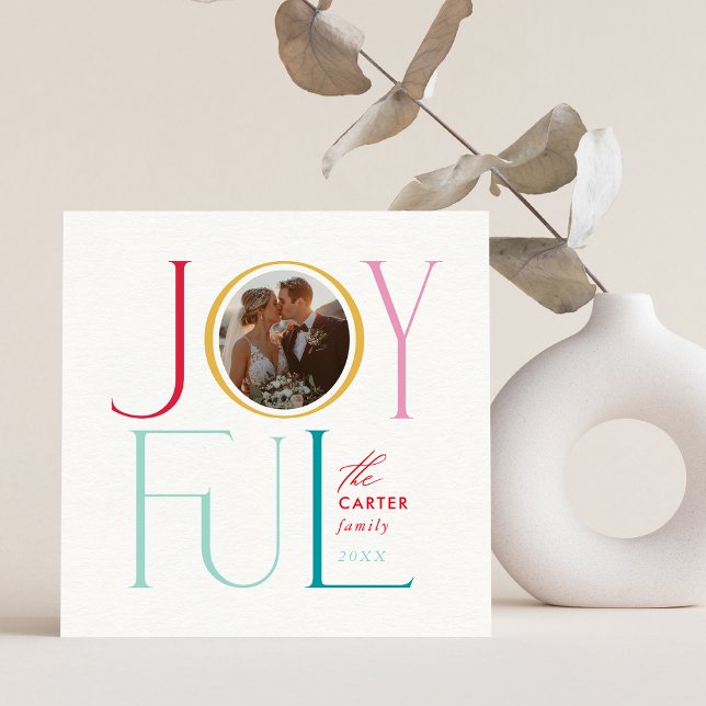 JOYFUL FAMILY PHOTO modern elegant icon colourful Holiday Card (Creator Uploaded)