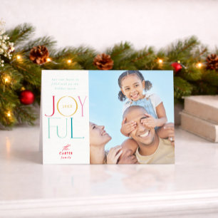 JOYFUL FAMILY PHOTO modern elegant type colourful Holiday Card