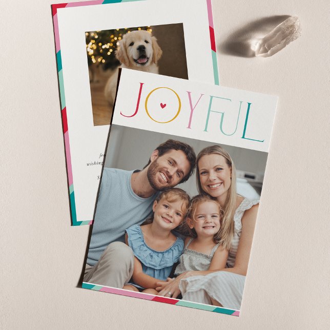 JOYFUL FAMILY PHOTO modern serif typography colour Holiday Card (Creator Uploaded)