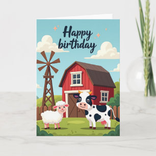 Joyful Farm Scene Birthday Card