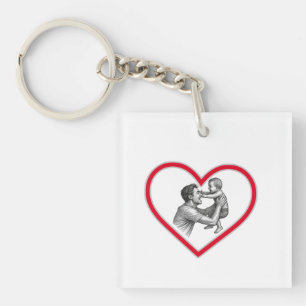 Joyful Fatherhood - Dad and Baby Heart Illustratio Key Ring