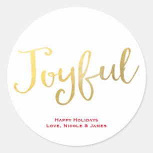 JOYFUL Faux Gold Foil Look Holiday Favour Classic Round Sticker