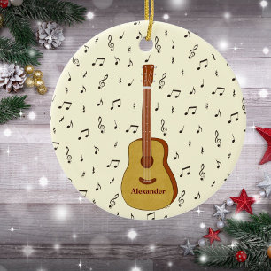 Joyful Festive Guitarist Music Note Design Ceramic Tree Decoration