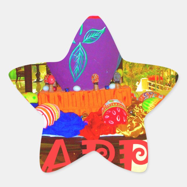 Joyful Festive Springtime Easter Colourful Eggs Ar Star Sticker (Front)