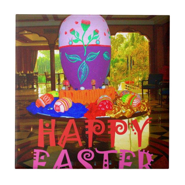 Joyful Festive Springtime Easter Colourful Eggs Ar Tile (Front)