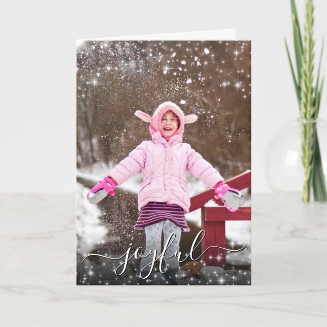 Joyful! Festive Stars Photo Overlay Christmas Holiday Card (Front)