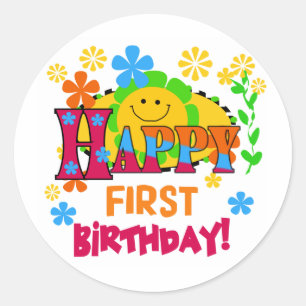 Joyful First Birthday T-shirts and Gifts Classic Round Sticker