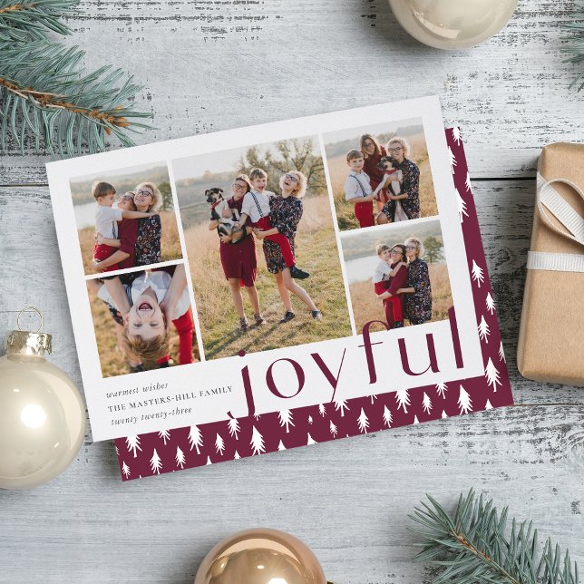 Joyful Five | Holiday Photo Collage Card | Plum (Creator Uploaded)