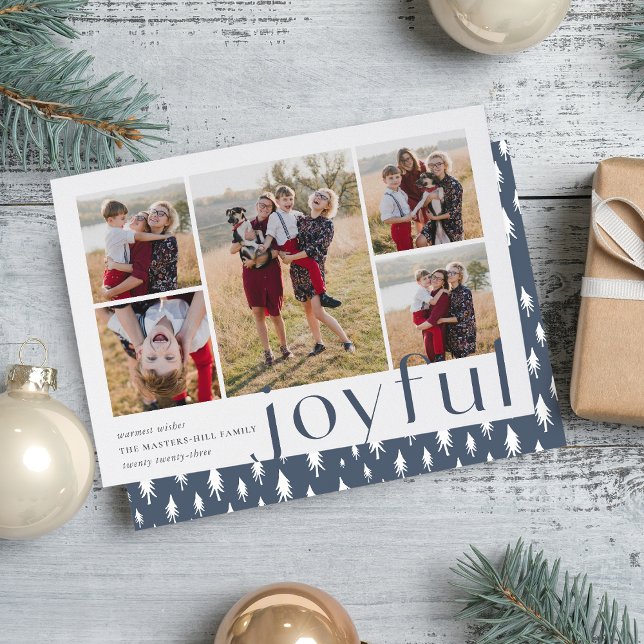 Joyful Five | Holiday Photo Collage Card | Slate (Creator Uploaded)