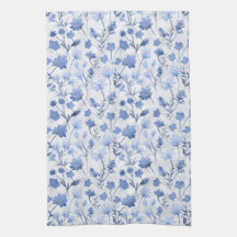 Joyful Flora Kitchen Towel - Indigo