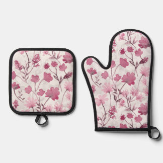 Joyful Flora Oven Mitt & Pot Holder Set - Rose