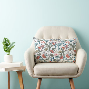 Joyful Floral Blue Orange Flowers Lumbar Cushion