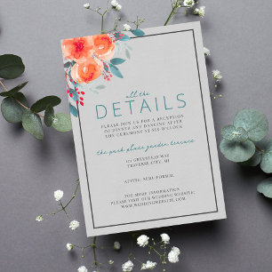 Joyful Floral Orange and Teal Wedding Enclosure Card