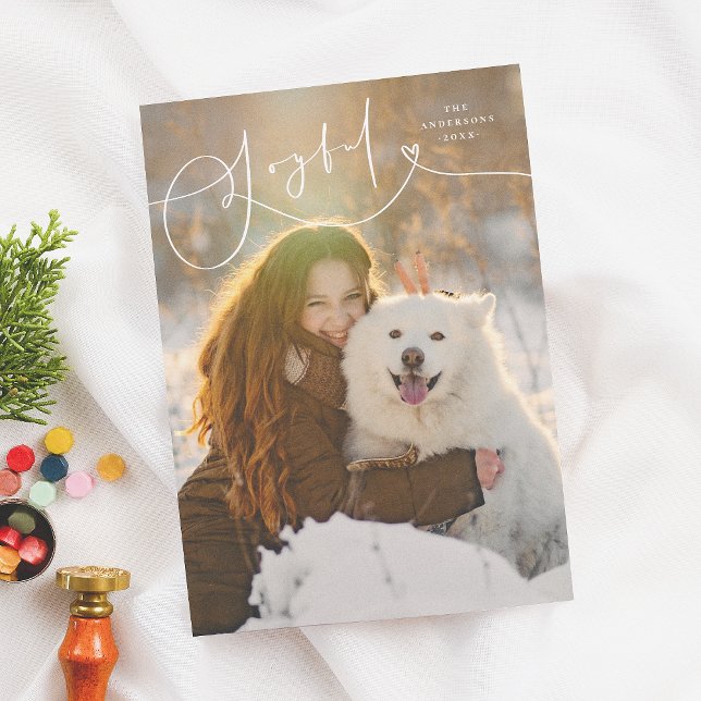 Joyful Flourish Modern Minimal 1 Photo Christmas Holiday Card (Creator Uploaded)