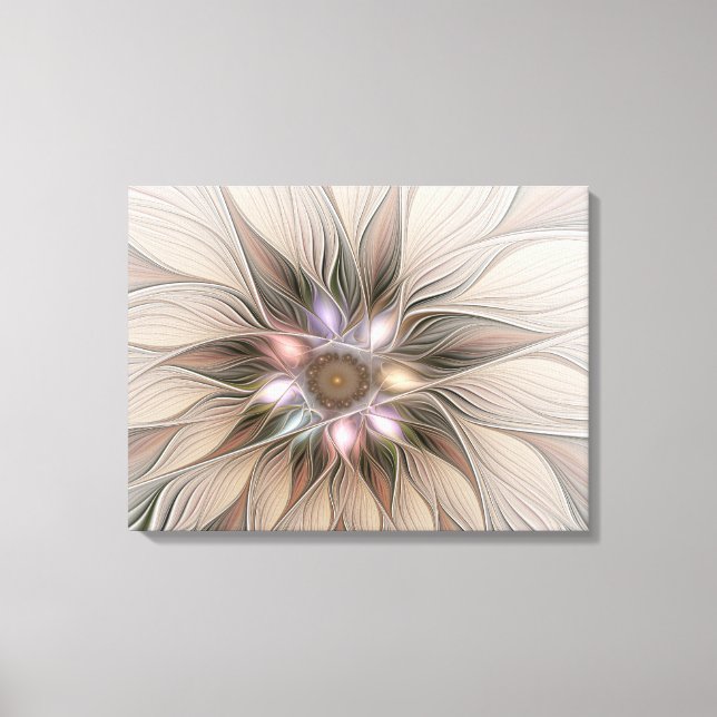 Joyful Flower Abstract Beige Brown Floral Fractal Canvas Print (Front)