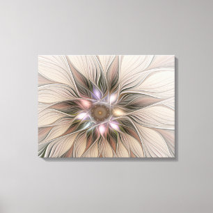 Joyful Flower Abstract Beige Brown Floral Fractal Canvas Print