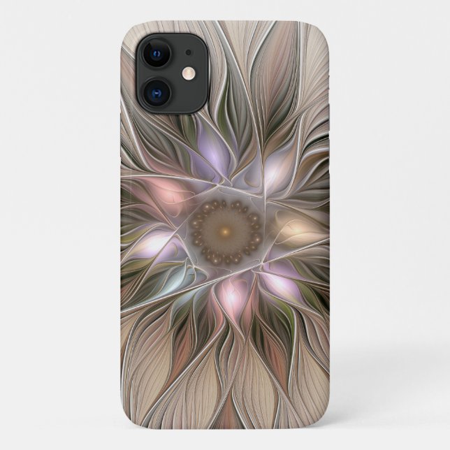 Joyful Flower Abstract Beige Brown Floral Fractal Case-Mate iPhone Case (Back)