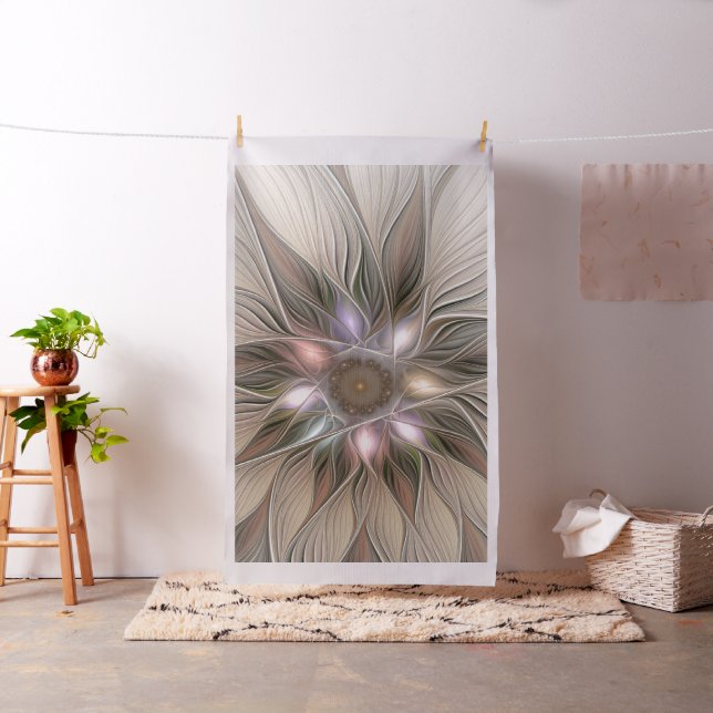 Joyful Flower Abstract Beige Brown Floral Fractal Fabric (In Situ)