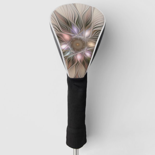 Joyful Flower Abstract Beige Brown Floral Fractal Golf Head Cover (Front)