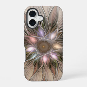 Joyful Flower Abstract Beige Brown Floral Fractal iPhone 16 Case