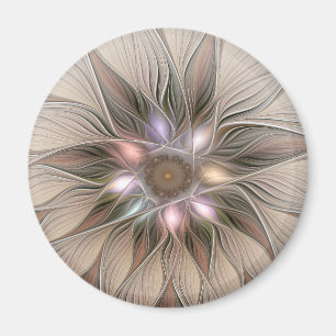 Joyful Flower Abstract Beige Brown Floral Fractal Magnet