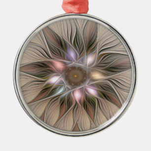 Joyful Flower Abstract Beige Brown Floral Fractal Metal Tree Decoration